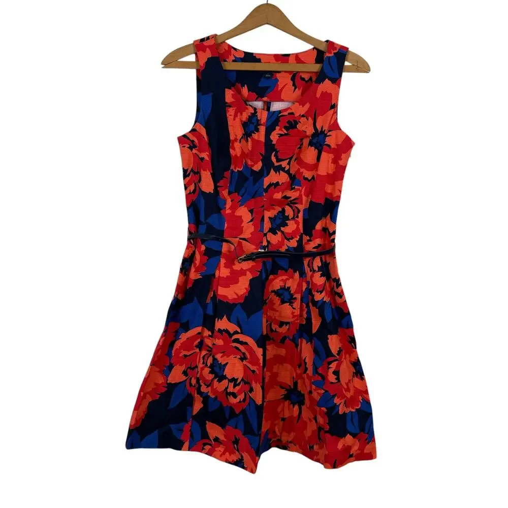 Tommy Hilfiger Dress Size 2 Fit & Flare Belt Floral Flirty Wedding Guest Event - Picture 2 of 8